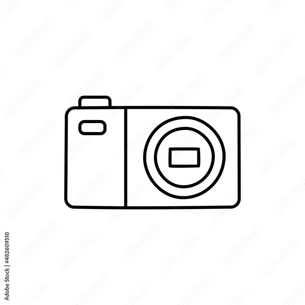 Pocket camera, Compact camera icon in black line style icon, style isolated on white background Pocket camera, Compact camera icon in black line style icon, style isolated on white background