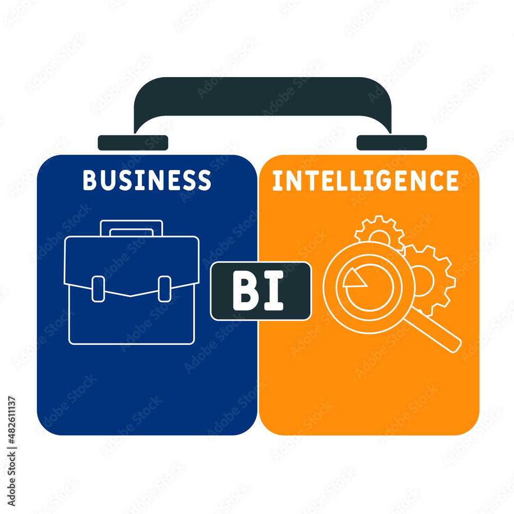 BI - Business Intelligence acronym. business concept background. vector illustration concept with keywords and icons. lettering illustration with icons for web banner, flyer, landing pag BI - Business Intelligence acronym. business concept background. vector illustration concept with keywords and icons. lettering illustration with icons for web banner, flyer, landing pag
