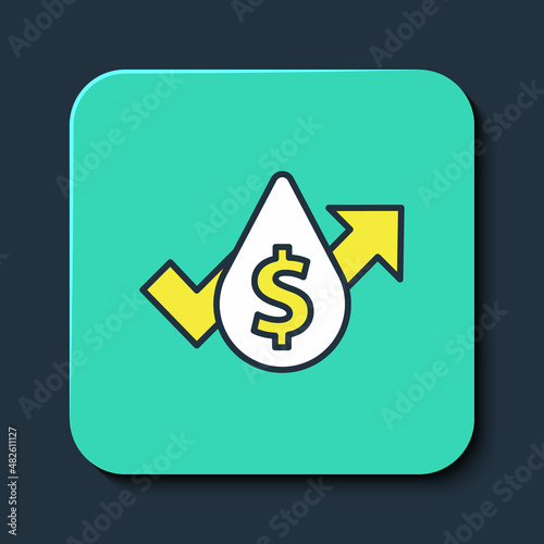 Filled outline Oil price increase icon isolated on blue background. Oil industry crisis concept. Turquoise square button. Vector