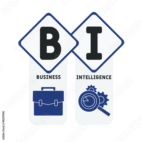 BI - Business Intelligence acronym. business concept background. vector illustration concept with keywords and icons. lettering illustration with icons for web banner, flyer, landing pag