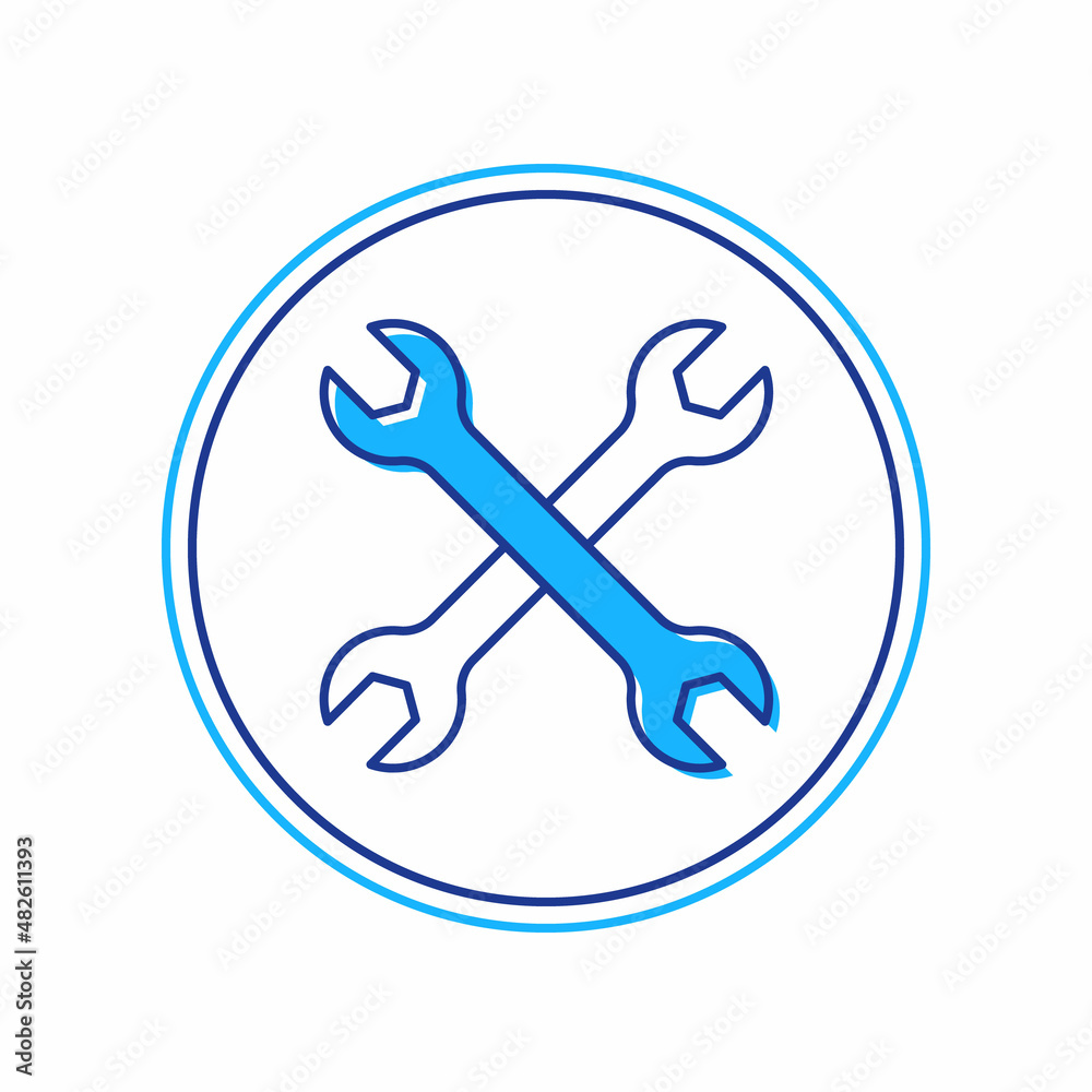 Filled outline Wrench spanner icon isolated on white background. Spanner repair tool. Service tool symbol. Vector Filled outline Wrench spanner icon isolated on white background. Spanner repair tool. Service tool symbol. Vector