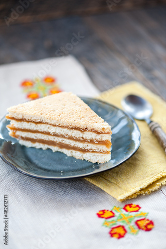 Slice of tasty homemade jam cake