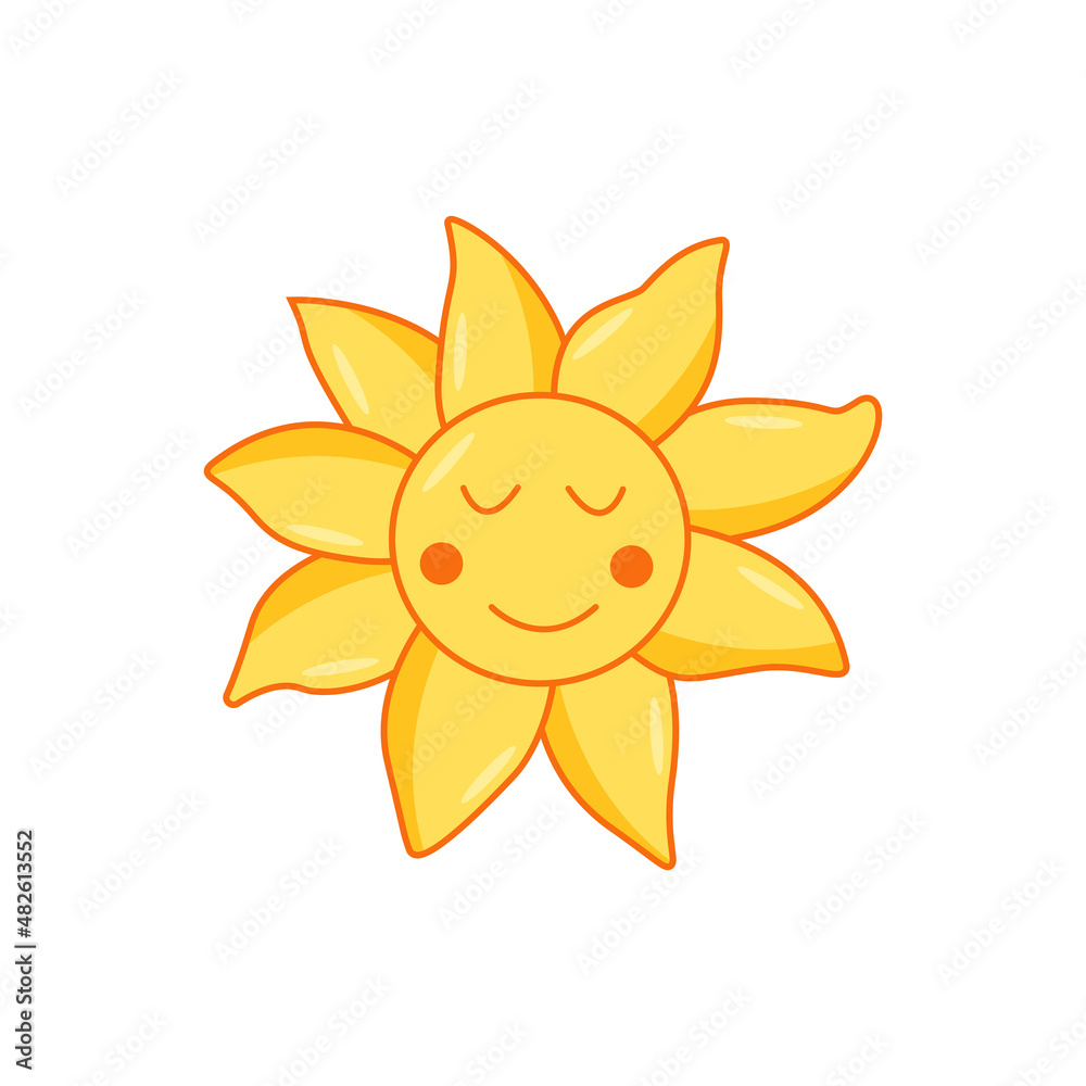 Sun face icon vector doodle illustration. A symbol of life, a concept of spring and warmth.