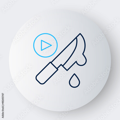 Line Thriller movie icon isolated on white background. Bloody knife. Suspenseful cinema genre, survival horror. Shocking films with gore and violence. Colorful outline concept. Vector
