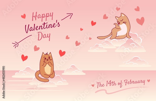 Funny Valentine's Day card with cats in love.
