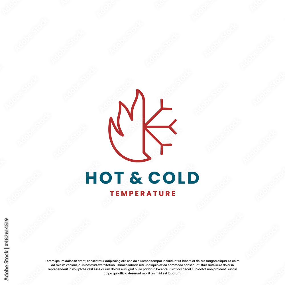 hot and cold logo design for temperature. snow and flame icon combination