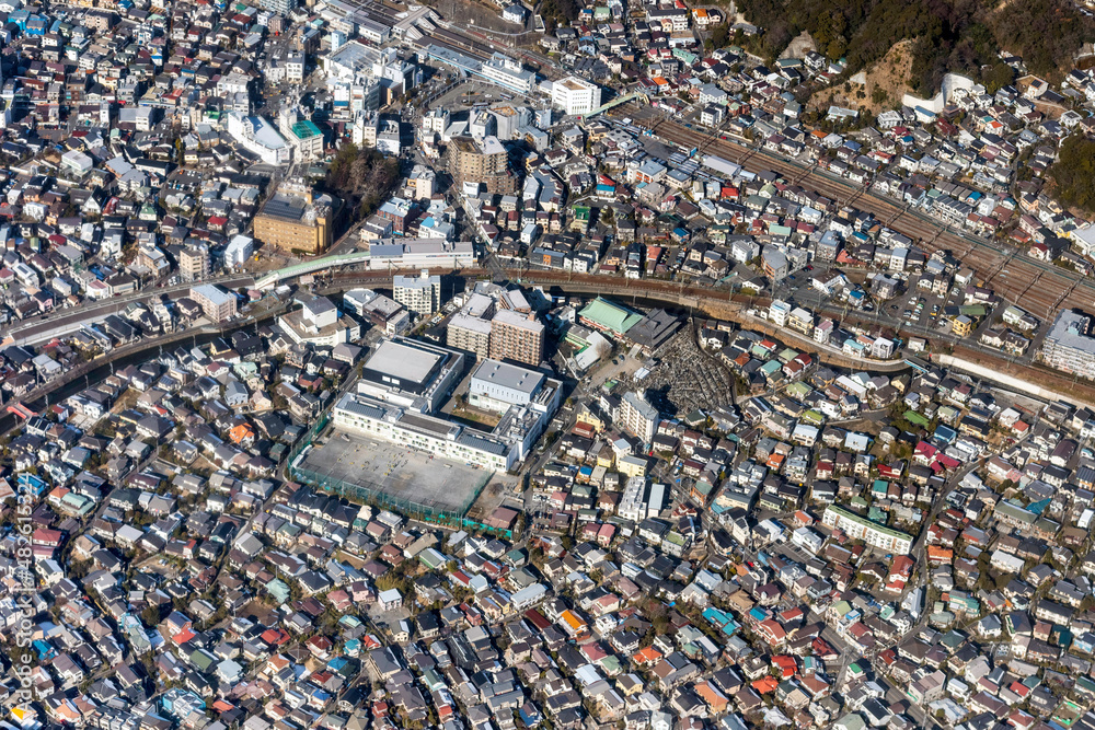 Obraz premium 逗子市役所付近を空撮