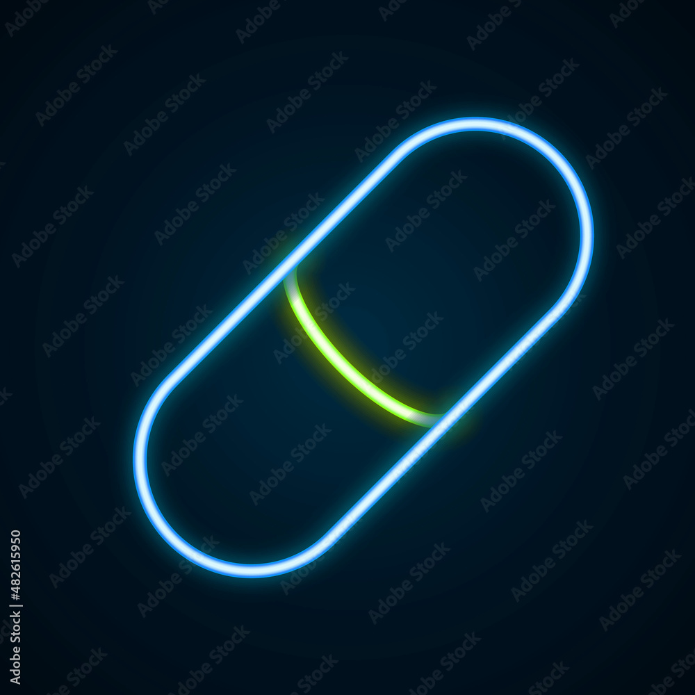 Glowing neon line Sleeping pill icon isolated on black background. Colorful outline concept. Vector Glowing neon line Sleeping pill icon isolated on black background. Colorful outline concept. Vector