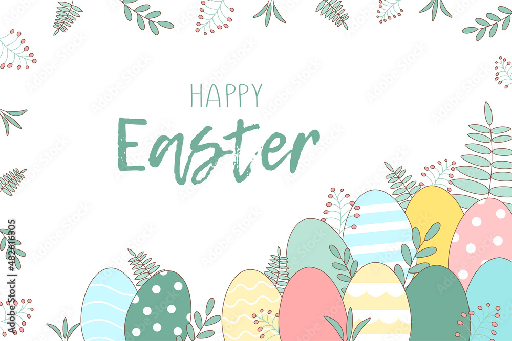 Easter greeting card with colorful eggs and spring twigs