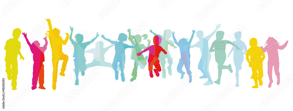 eine Kinder Gruppe vergnügt beisammen, isoliert auf weißem Hintergrund Illustration eine Kinder Gruppe vergnügt beisammen, isoliert auf weißem Hintergrund Illustration