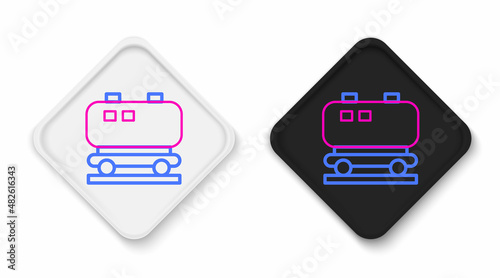 Line Oil railway cistern icon isolated on white background. Train oil tank on railway car. Rail freight. Oil industry. Colorful outline concept. Vector