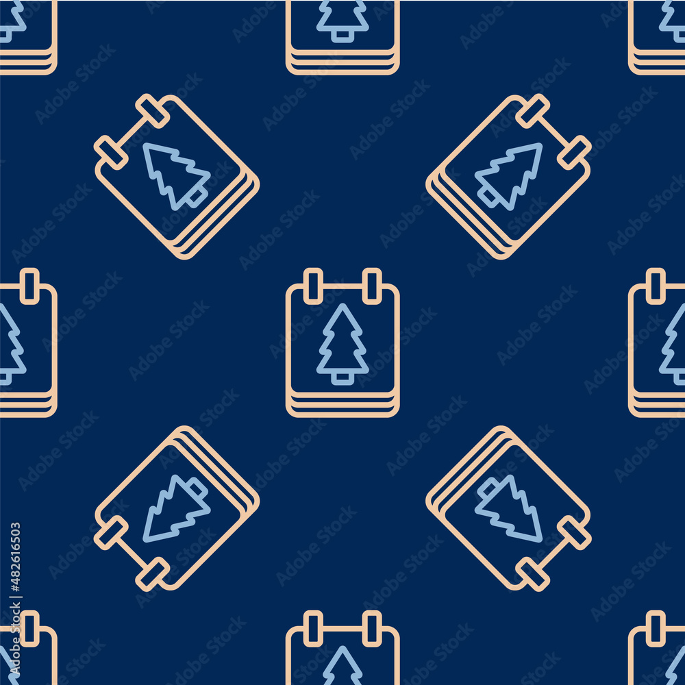 Line Christmas day calendar icon isolated seamless pattern on blue background. Event reminder symbol. Merry Christmas and Happy New Year. Vector