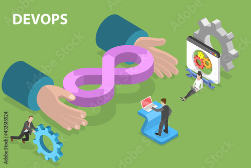 3D Isometric Flat Vector Conceptual Illustration of Devops Development and Operations, Systems Development Life Cycle