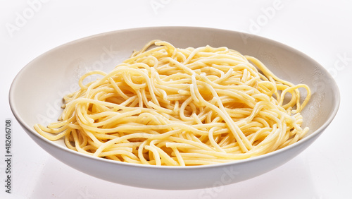  Plate of italian spaghetti pasta over white isolated background
