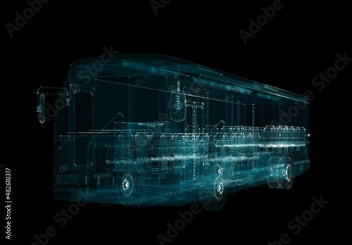 Electric Smart Bus Hologram. Transport, Eco and Technology Concept