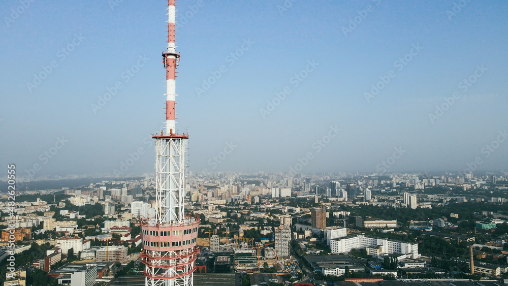 Naklejka premium Aerial view from a high point of the city, TV tower in the cityscape view