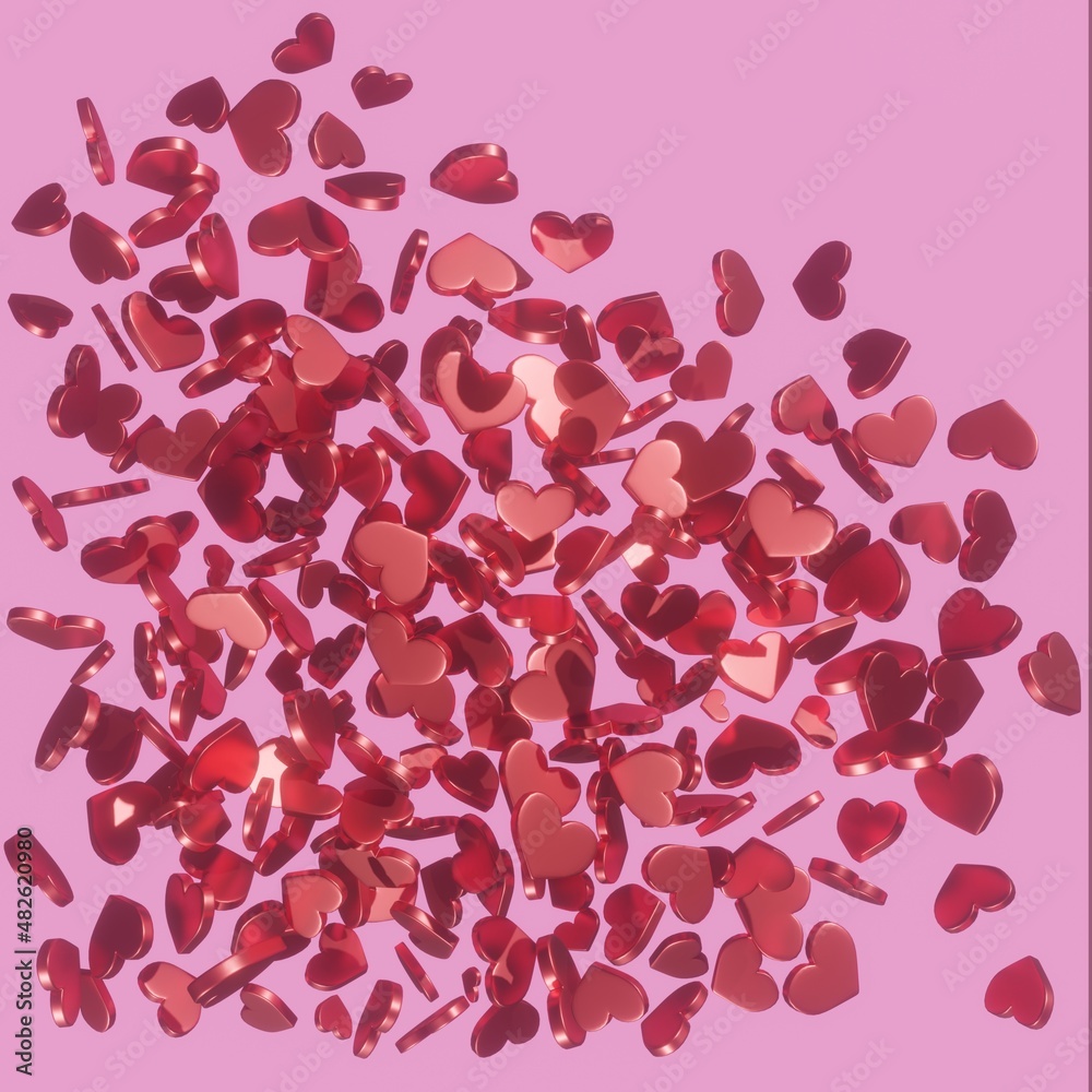 Obraz premium a scattering of red hearts on a pink background - a mountain of hearts - a bunch of valentines - 3d render - romantic mood