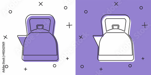 Set Kettle with handle icon isolated on white and purple background. Teapot icon. Vector