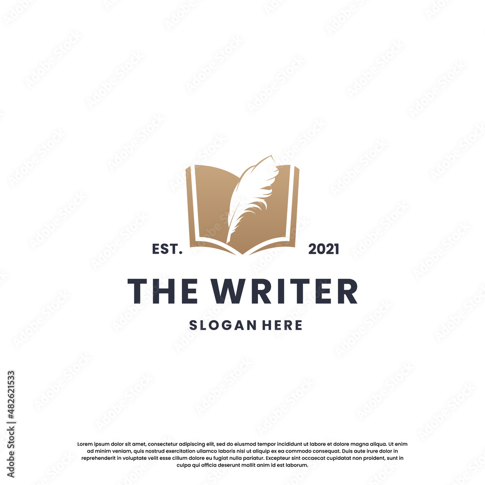 classic writer logo design. author logo feather with book combination. classic writer logo design. author logo feather with book combination.