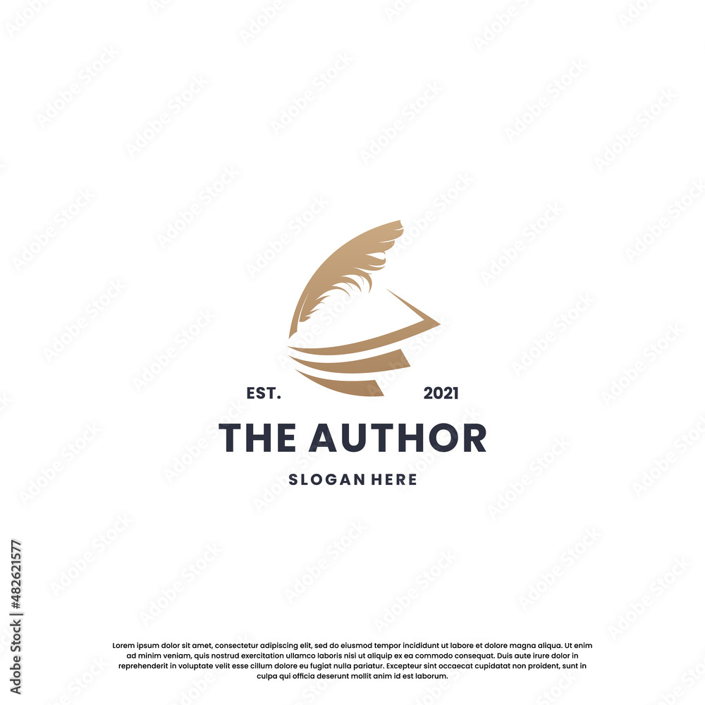 Fototapeta premium classic writer logo design. author logo feather with book combination.