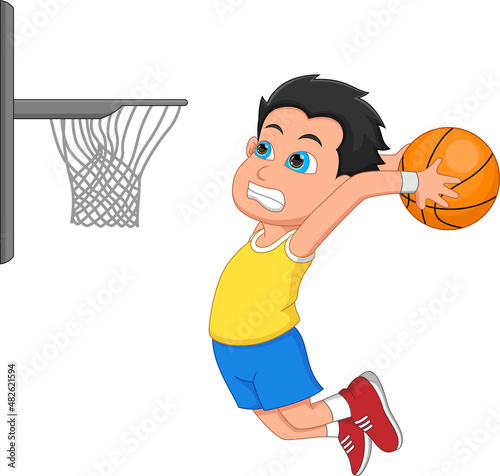 cartoon cute boy playing basketball