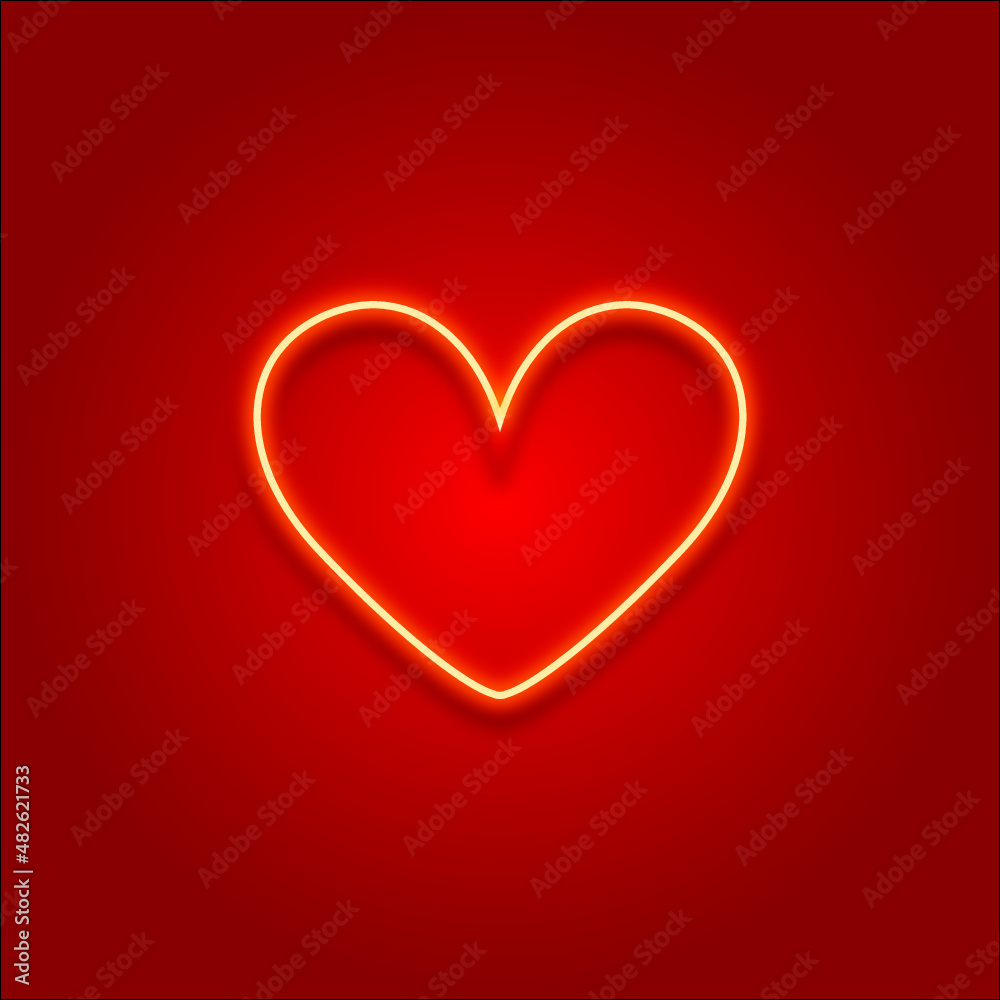 Neon heart. Bright neon light. Empty template. Valentine's day. Women's day. Red background