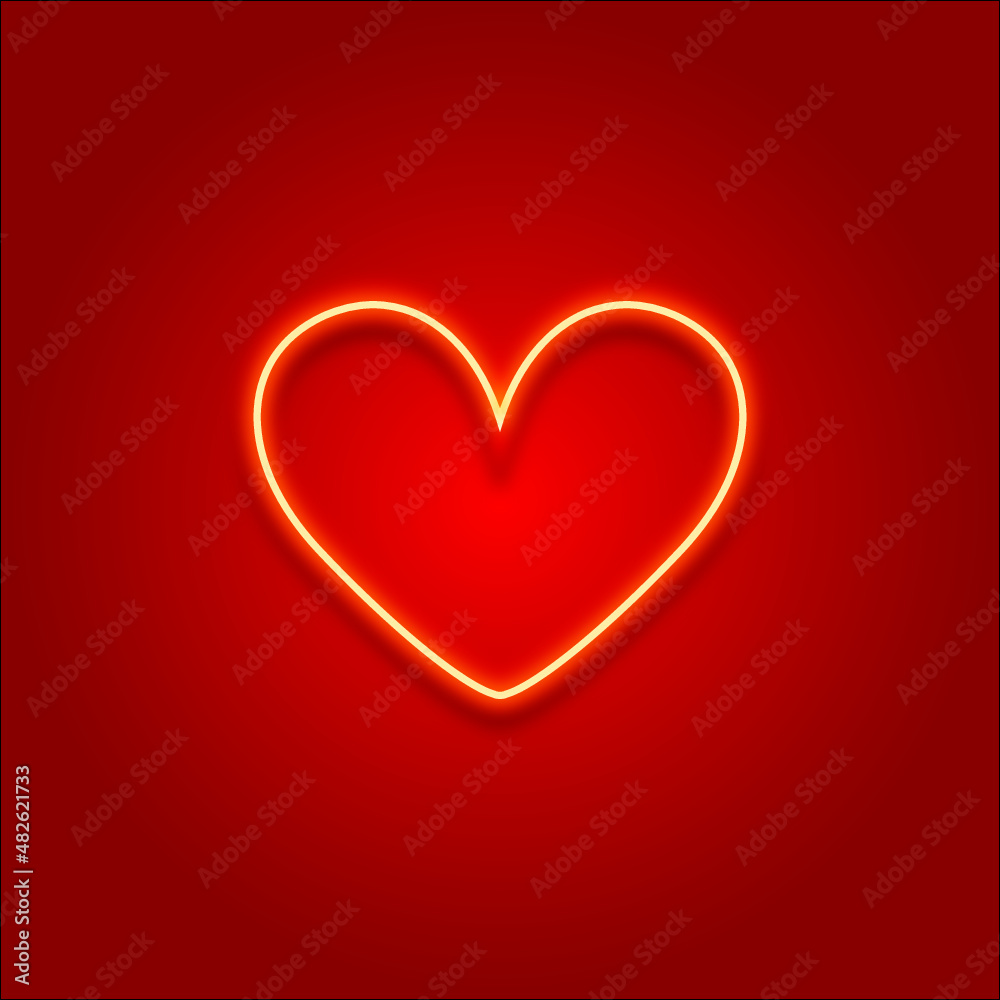 Neon heart. Bright neon light. Empty template. Valentine's day. Women's day. Red background Neon heart. Bright neon light. Empty template. Valentine's day. Women's day. Red background