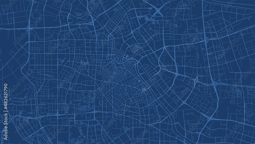 Tianjin city China municipality vector map. Blue street map, municipality area. Urban skyline panorama for tourism.