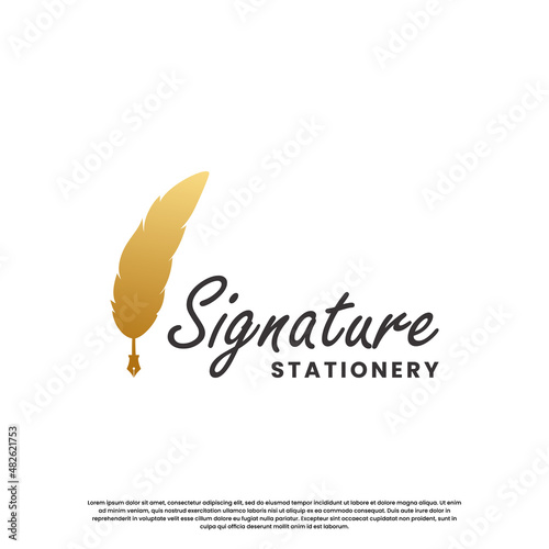 feather signature pen logo design template