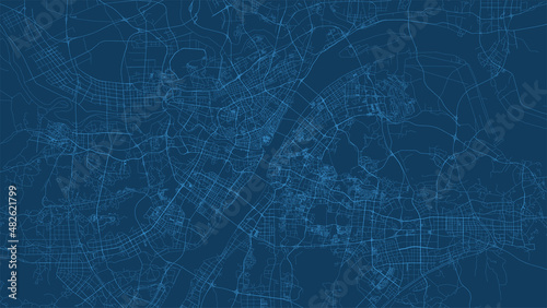 Wuhan city China municipality vector map. Blue street map, municipality area. Urban skyline panorama for tourism.