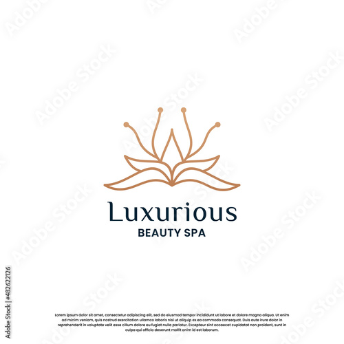abstract and feminine flower lotus logo design with line art style