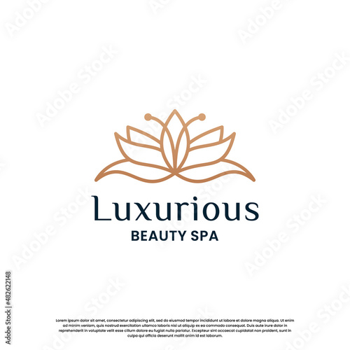 abstract and feminine flower lotus logo design with line art style