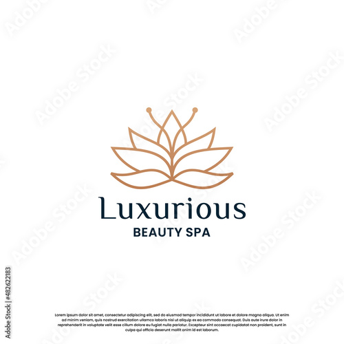 abstract and feminine flower lotus logo design with line art style