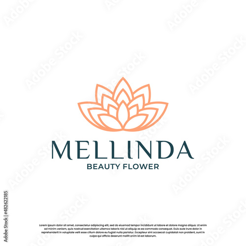 abstract and feminine flower lotus logo design with line art style