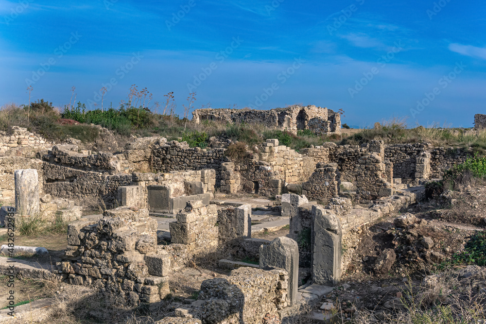 ruins of buildings in the ancient city of Side in the vicinity of modern Manavgat, Turkey