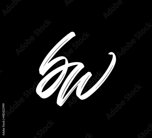 Fotografija White Vector Letters Logo Brush Handlettering Calligraphy Style In Black Backgr