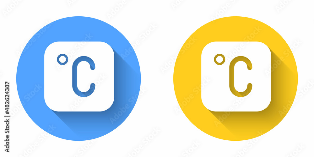 White Celsius icon isolated with long shadow background. Circle button. Vector White Celsius icon isolated with long shadow background. Circle button. Vector