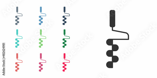 Black Hand ice drill for winter fishing icon isolated on white background. Set icons colorful. Vector