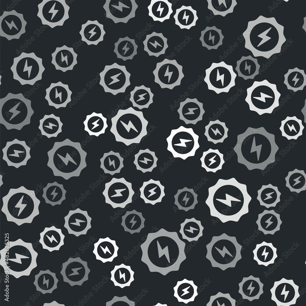 Grey Lightning bolt icon isolated seamless pattern on black background. Flash sign. Charge flash icon. Thunder bolt. Lighting strike. Vector Grey Lightning bolt icon isolated seamless pattern on black background. Flash sign. Charge flash icon. Thunder bolt. Lighting strike. Vector