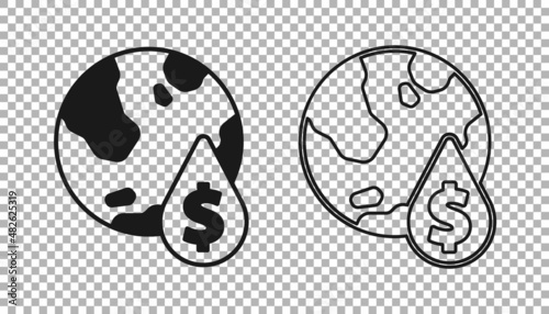 Black Oil drop with dollar symbol icon isolated on transparent background. Oil price. Oil and petroleum industry. Vector