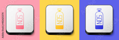 Isometric Nitrous oxide icon isolated on pink, yellow and blue background. Square button. Vector