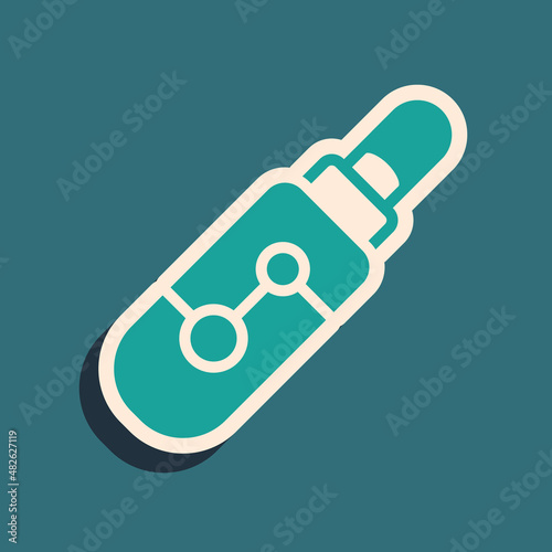 Green Electronic cigarette icon isolated on green background. Vape smoking tool. Vaporizer Device. Long shadow style. Vector