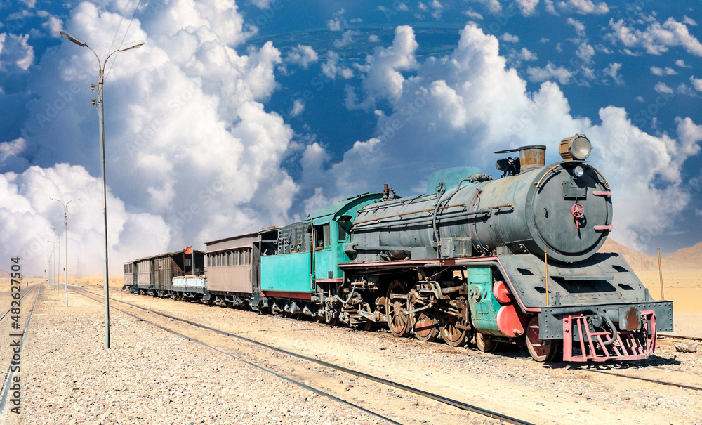 Obraz premium Train wagons in the desert