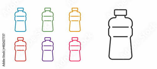 Set line Bottle of water icon isolated on white background. Soda aqua drink sign. Set icons colorful. Vector