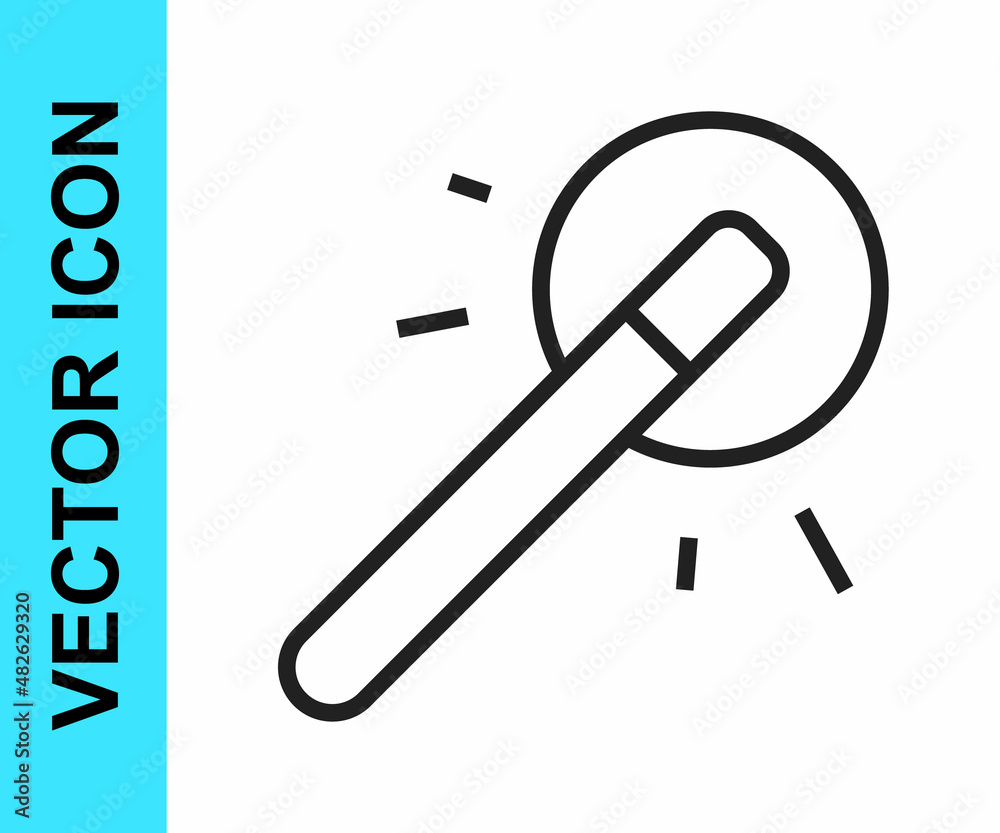 Black line Magic wand icon isolated on white background. Star shape magic accessory. Magical power. Happy Halloween party. Vector Black line Magic wand icon isolated on white background. Star shape magic accessory. Magical power. Happy Halloween party. Vector