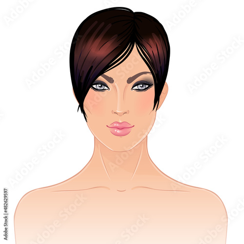 Boho style fashion girl with pink hair. Vector illustration.