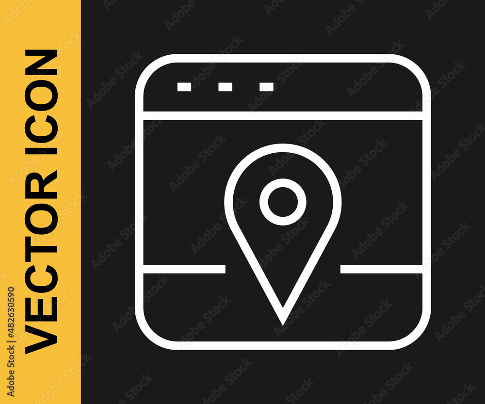 White line Infographic of city map navigation icon isolated on black background. Mobile App Interface concept design. Geolacation concept. Vector White line Infographic of city map navigation icon isolated on black background. Mobile App Interface concept design. Geolacation concept. Vector