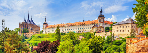 Cityscape, panorama, banner - view of the Saint Barbara's Church and the Jesuit College in the town of Kutna Hora, Czech Republic