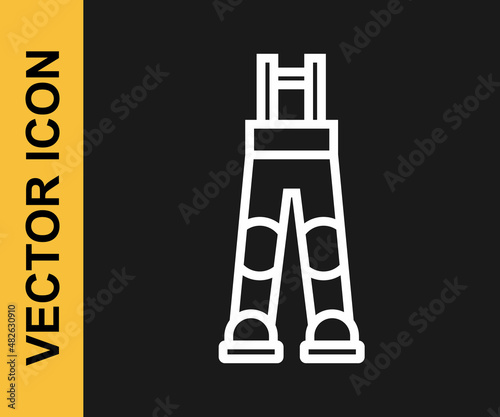 White line Fisherman rubber pants icon isolated on black background. Vector