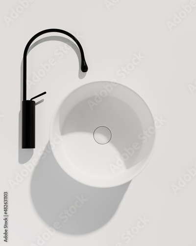 Fotografija 3d rendering of round white sinks and mixer.